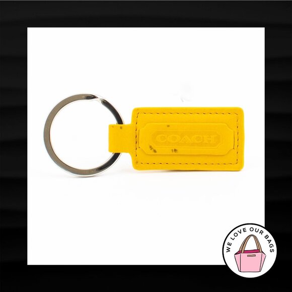 Y2K VINTAGE Rare COACH Yellow Leather Nickel Key Fob Bag Charm Keychain Hang Tag - Picture 1 of 2